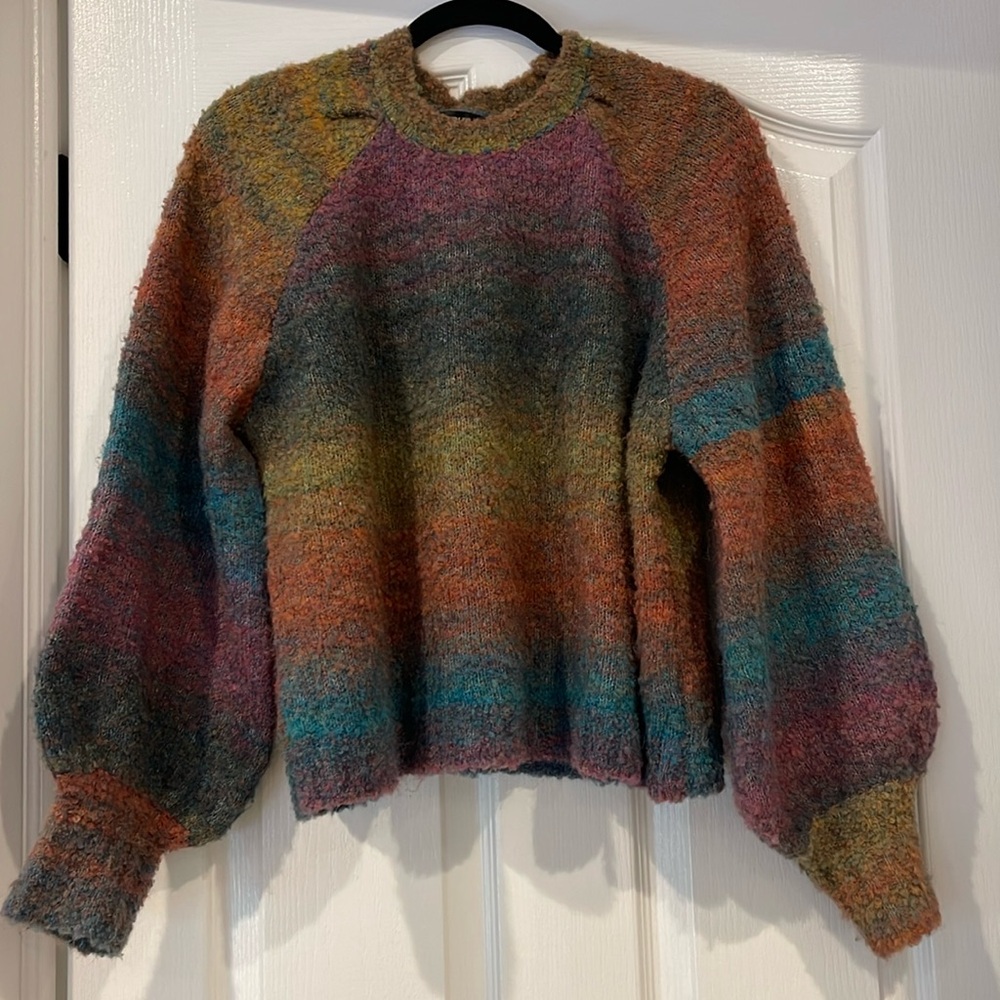 AQUA colorful balloon sleeve sweater